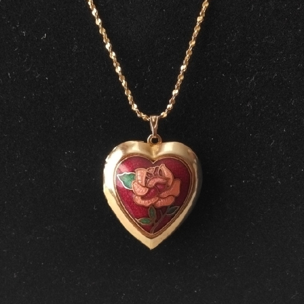 Vintage Enamel Puffy Heart Locket Pendant